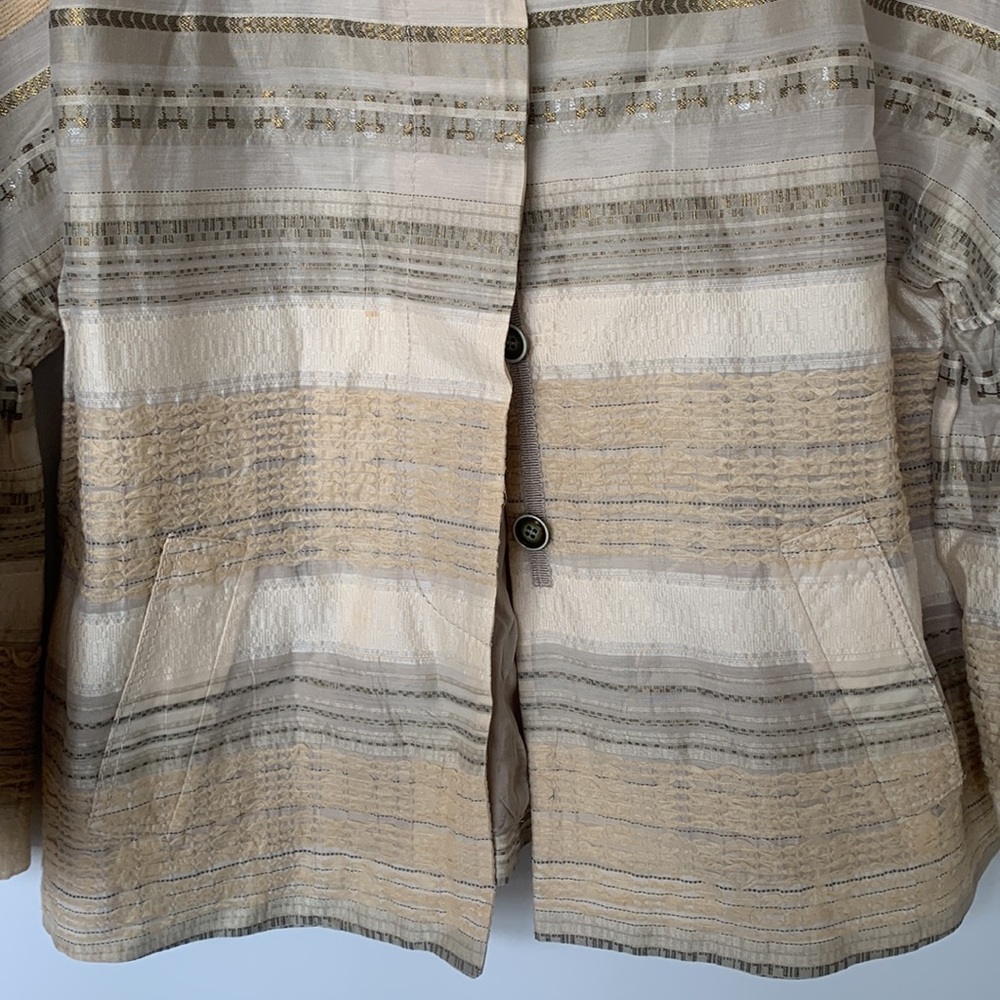 PIAZZA SEMPIONE Vintage Textured White, Beige, Gray, Gold Jacket - Size Medium - Picture 3 of 16